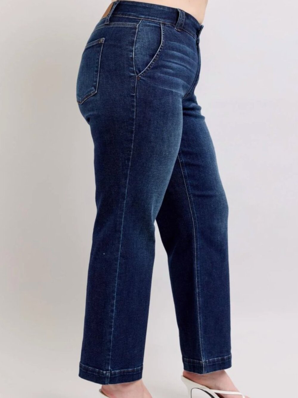 Judy Blue Plus Size High Rise Double Button Wide Leg Jeans 16W Dark Wash